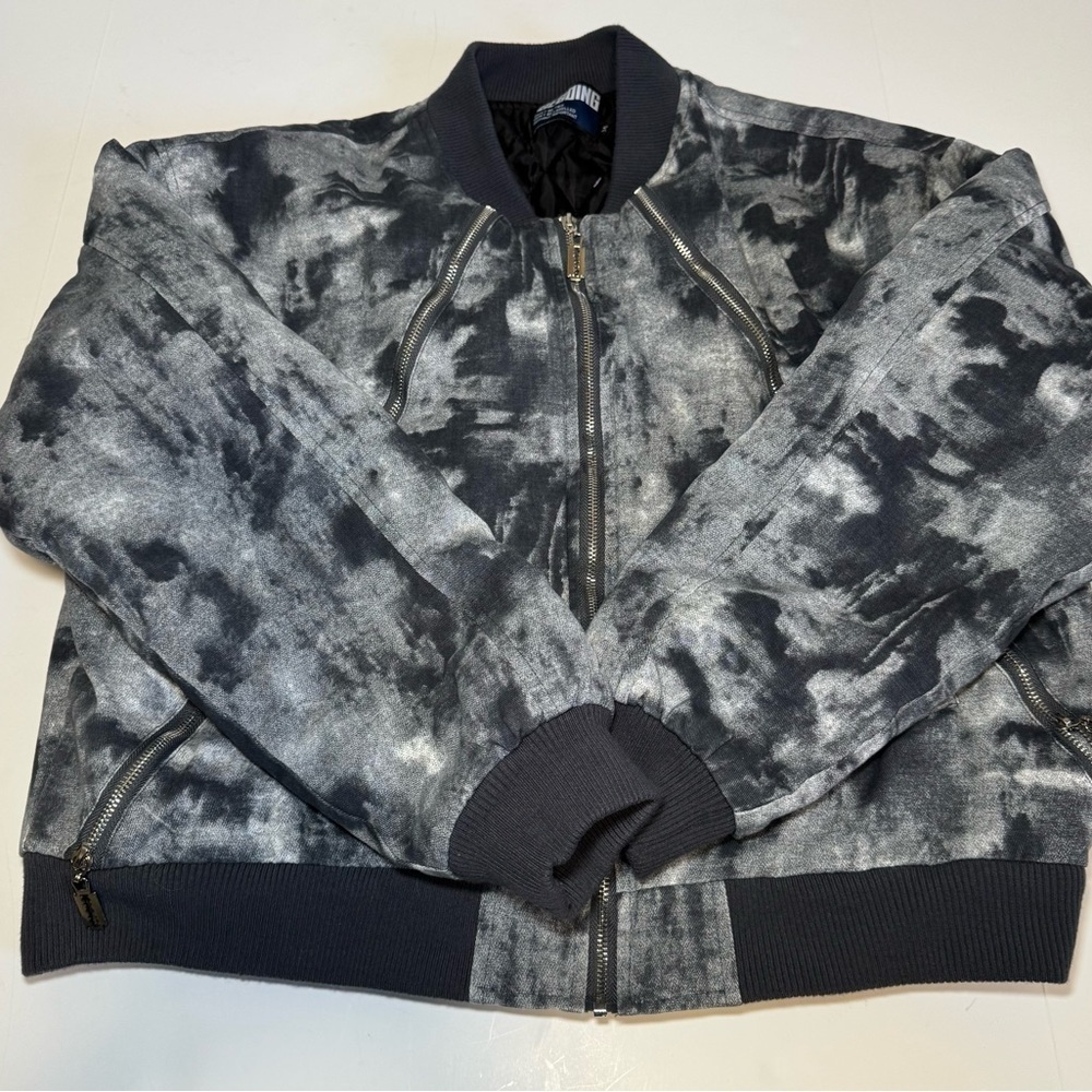 Men’s BEGOING bomber jacket with a gray and black watercolor pattern size M - Picture 14 of 14
